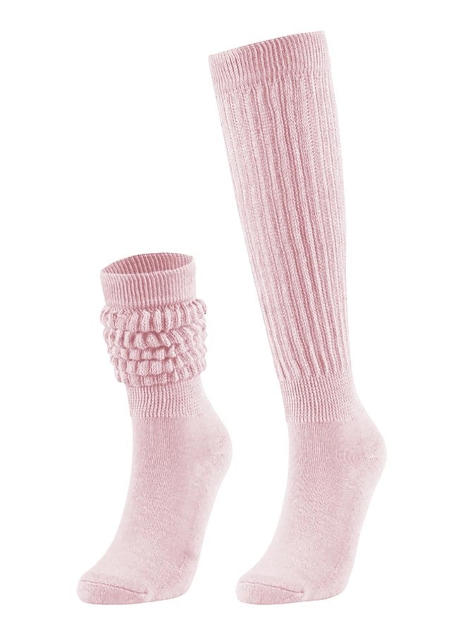 PLZSITDOWN Slouchy Socks for Women Stretchy Knee-High Scrunch Soft Long Slouch Boot Socks Pink - Image 1